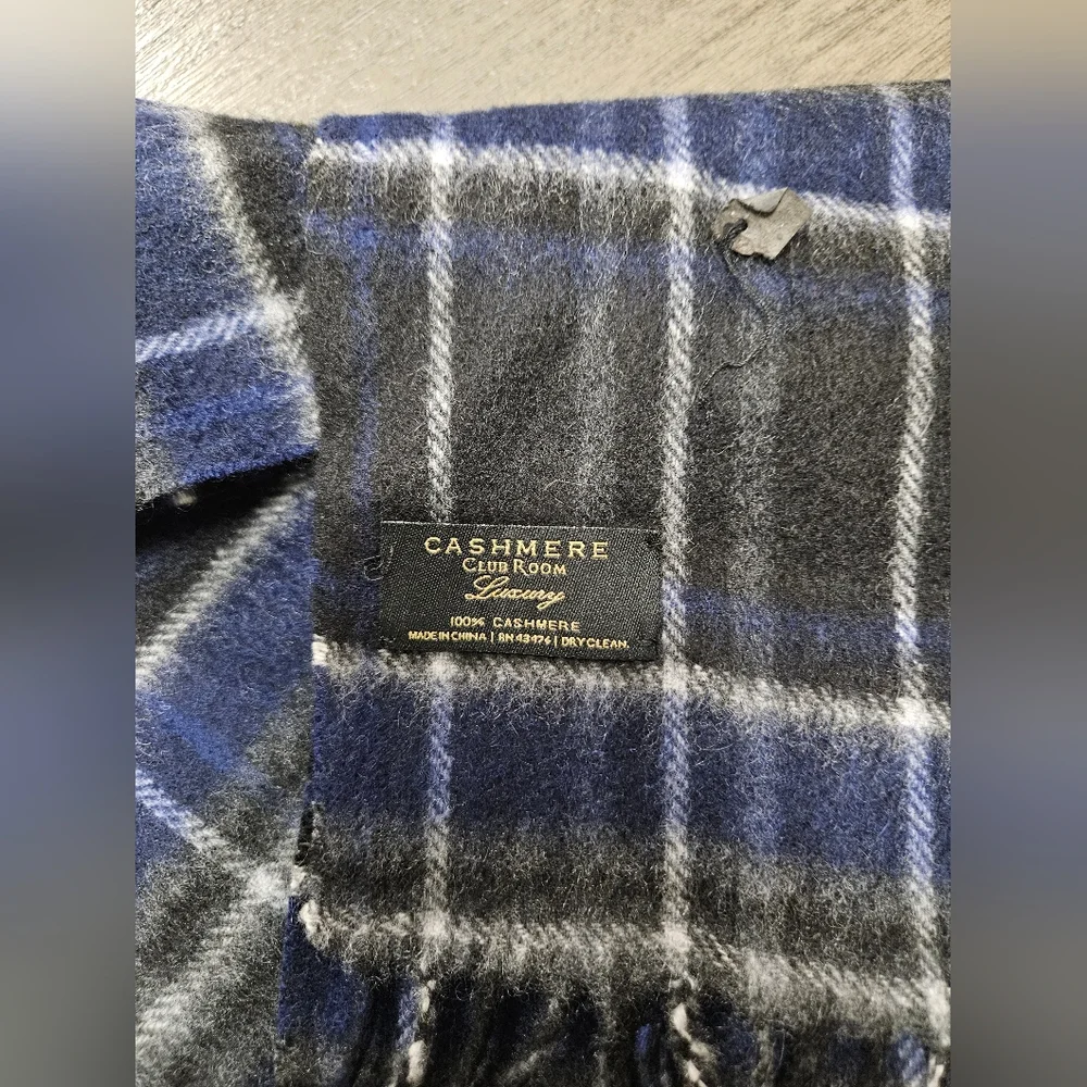 Cashmere club room luxury 100% cashmere mens blue black plaid winter scarf